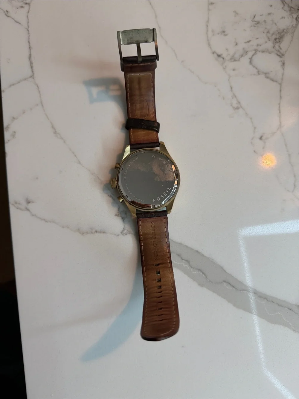 Fossil Brown Dial Chronograph with Gold-Tone Case and Dark Brown Leather Strap